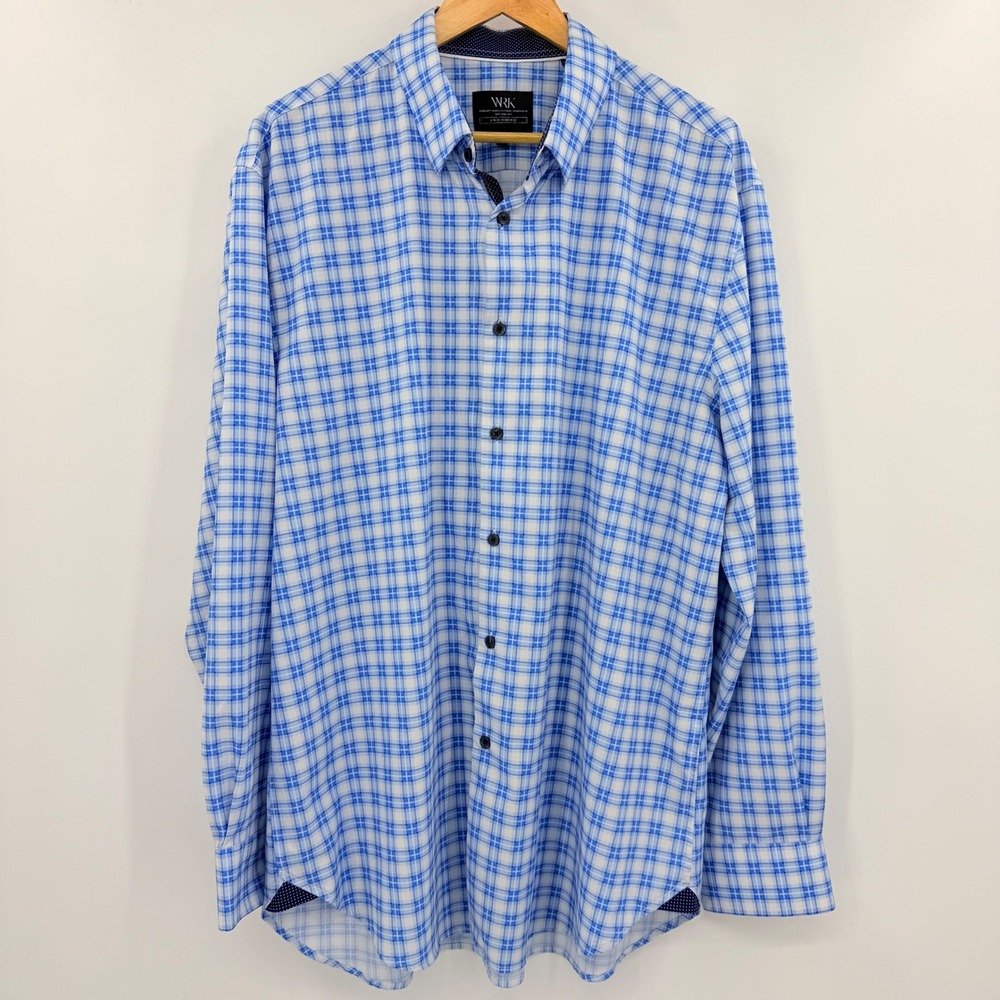 WRK Work Rest Karma Mens Blue Plaid Performance Stretch Button Down Shirt XL